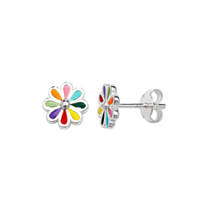 Sterling Silver Multi Colour Enamel Flower Stud Earrings SKU 0307013