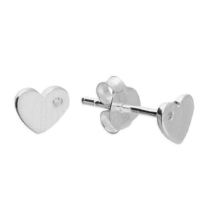 Sterling Silver Brushed Heart Small CZ Heart Stud Earrings SKU 0307016