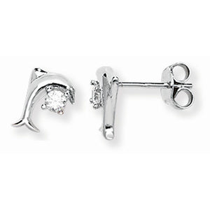 Sterling Silver CZ Dophin stud earrings SKU 0307100