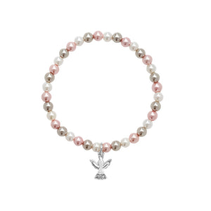Sterling Silver Multi Colour Synthetic Pearl & Angel Charm Bracelet SKU 0333002