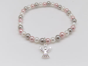 Sterling Silver Multi Colour Synthetic Pearl & Angel Charm Bracelet SKU 0333002