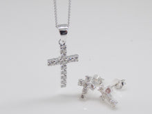 Load image into Gallery viewer, Sterling Silver CZ Cross Pendant and Earring Set SKU 0501005
