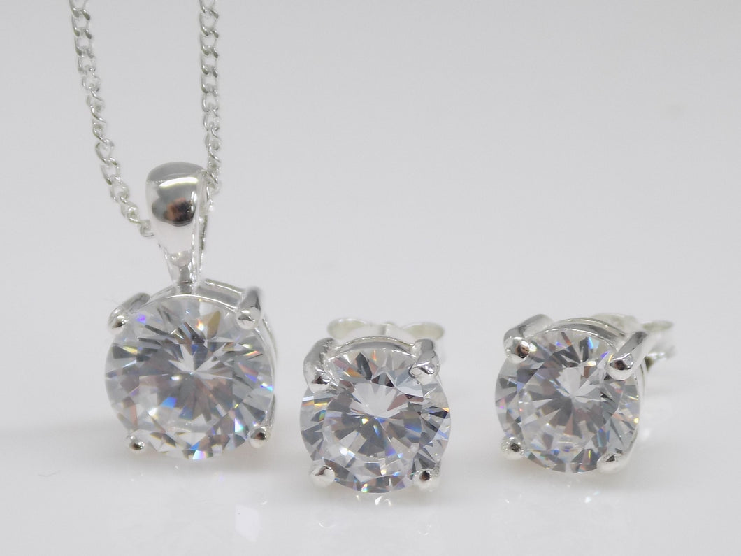 Sterling Silver Claw Set CZ Pendant and Earring Set SKU 0501006