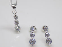 Load image into Gallery viewer, Sterling Silver Claw Set 3 CZ Pendant and Earring Set SKU 0501007
