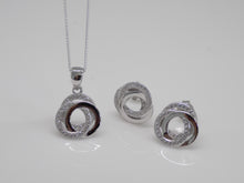 Load image into Gallery viewer, Sterling Silver CZ and Plain Circles Pendant and Earring Set SKU 0501028

