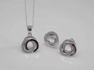 Sterling Silver CZ and Plain Circles Pendant and Earring Set SKU 0501028