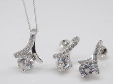 Load image into Gallery viewer, Sterling Silver Fancy CZ Pendant and Earring Set SKU 0501030
