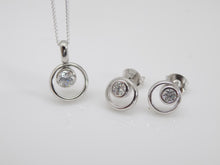Load image into Gallery viewer, Sterling Silver Open Circle and CZ Pendant and Earring Set SKU 0501043
