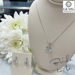 Sterling Silver Rubover Round CZ Pendant & Earring Set SKU 0501049