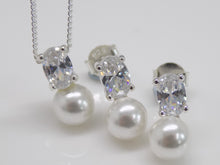 Load image into Gallery viewer, Sterling Silver Synthetic Pearl &amp; CZ Pendant &amp; Earrings Set SKU 0501060

