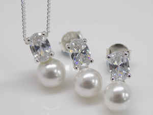 Sterling Silver Synthetic Pearl & CZ Pendant & Earrings Set SKU 0501060