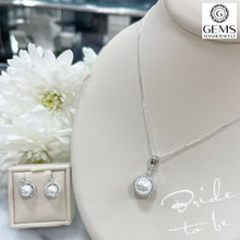 Load image into Gallery viewer, Sterling Silver Halo CZ &amp; Synthetic Pearl Pendant &amp; Earrings Set SKU 0501066
