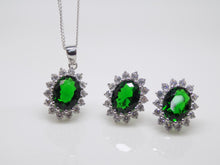 Load image into Gallery viewer, Sterling Silver Oval Green CZ &amp; White CZ Pendant &amp; Earrings Set SKU 0501074
