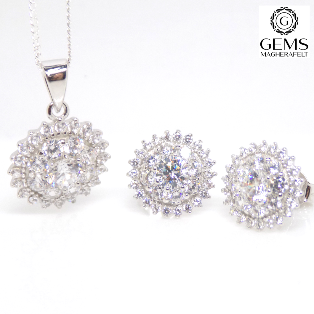 Sterling Silver CZ Pendant & Earring Set SKU 0501082