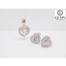 Load image into Gallery viewer, Sterling Silver Halo CZ Heart Pendant &amp; Earrings Set SKU 0501087
