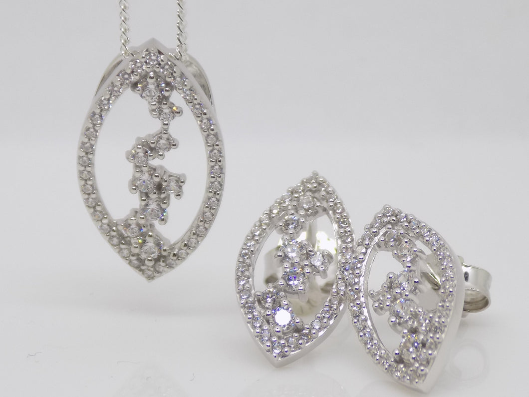 Sterling Silver Fancy CZ Pendant & Earring Set SKU 0501091