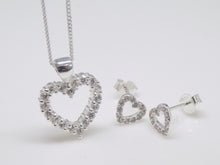 Load image into Gallery viewer, Sterling Silver Open CZ Heart Pendant &amp; Earrings Set SKU 0501124
