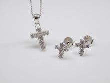 Load image into Gallery viewer, Sterling Silver CZ Cross Pendant &amp; Earrings Set SKU 0501171
