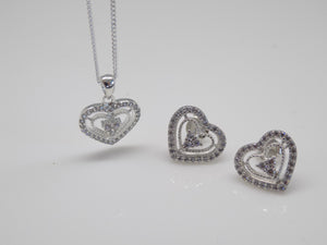 Sterling Silver Fancy CZ Heart Pendant & Earrings Set SKU 0501212