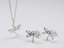 Load image into Gallery viewer, Sterling Silver Dragon Fly Pendant &amp; Earrings Set SKU 0507005
