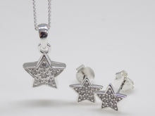 Load image into Gallery viewer, Sterling Silver CZ Star Pendant &amp; Earrings Set SKU 0507011
