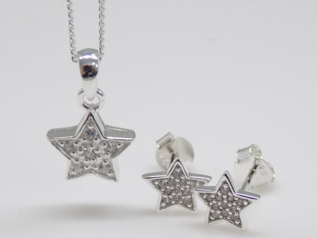 Sterling Silver CZ Star Pendant & Earrings Set SKU 0507011