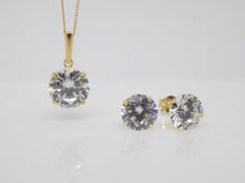 Load image into Gallery viewer, 9ct Yellow Gold 8mm Pendant 6mm Earrings CZ Set SKU 0601001
