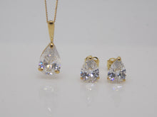 Load image into Gallery viewer, 9ct Yellow Gold Pear Shape CZ Pendant &amp; Earrings Set SKU 0601004
