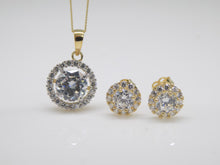 Load image into Gallery viewer, 9ct Yellow Gold CZ Halo Pendant &amp; Earrings Set SKU 0601008
