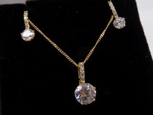 Load image into Gallery viewer, 9ct Yellow Gold CZ Bar Round CZ Drop Pendant &amp; Earrings Set SKU 0601009
