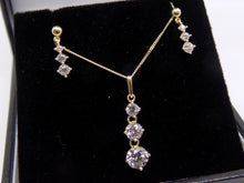 Load image into Gallery viewer, 9ct Yellow Gold 3 CZ Drop Pendant &amp; Earrings Set SKU 0601013
