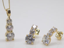 Load image into Gallery viewer, 9ct Yellow Gold 3 CZ  Pendant &amp; Earrings Set SKU 0601014
