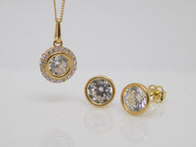 Load image into Gallery viewer, 9ct Yellow Gold Rubover CZ Pendant &amp; Earrings Set SKU 0601017
