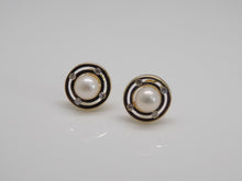 Load image into Gallery viewer, 9ct Yellow Gold Synthetic Pearl &amp; CZ Circles Stud Earrings SKU 1507067
