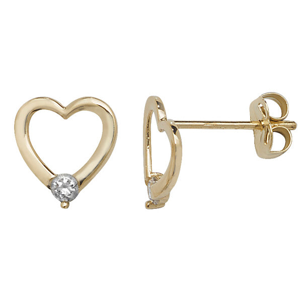 9ct Yellow Gold Open Heart and CZ Stud Earrings SKU 1507092