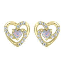 Load image into Gallery viewer, 9ct Yellow Gold Opal &amp; CZ Heart Stud Earrings SKU 1507117
