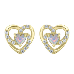 9ct Yellow Gold Opal & CZ Heart Stud Earrings SKU 1507117