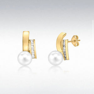 9ct Yellow Gold Fresh Water Pearl & CZ Stud Earrings SKU 1507120