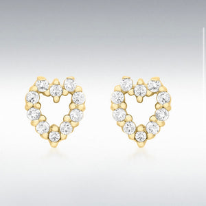 9ct Yellow Gold CZ Open Heart Stud Earrings SKU 1507121