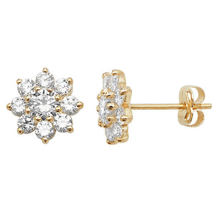 9ct Yellow Gold CZ Flower Stud Earrings SKU 1507151