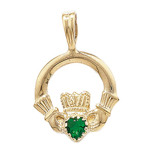 9ct Yellow Gold Green CZ Claddagh Pendant SKU 1512006