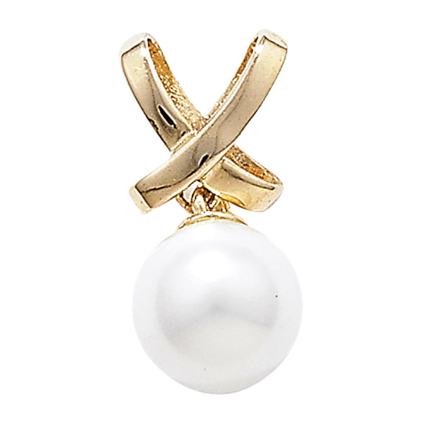 9ct Yellow Gold Criss Cross and Synthetic Pearl Pendant SKU 1512022