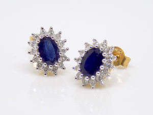 9ct Yellow Gold Oval Sapphire Halo Diamond Earrings SKU 1542011