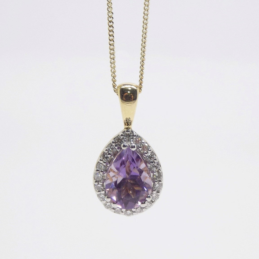 9ct Yellow Gold Pear Shape Amethyst and Diamond Pendant SKU 1551001