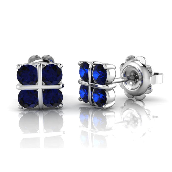 9ct White Gold 4 Round Sapphire Square Set Stud Earrings SKU 1657001