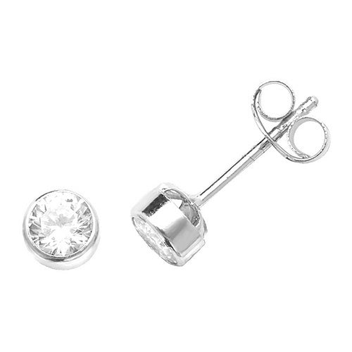 9ct White Gold Small Round Rubover CZ Stud Earrings SKU 1607008