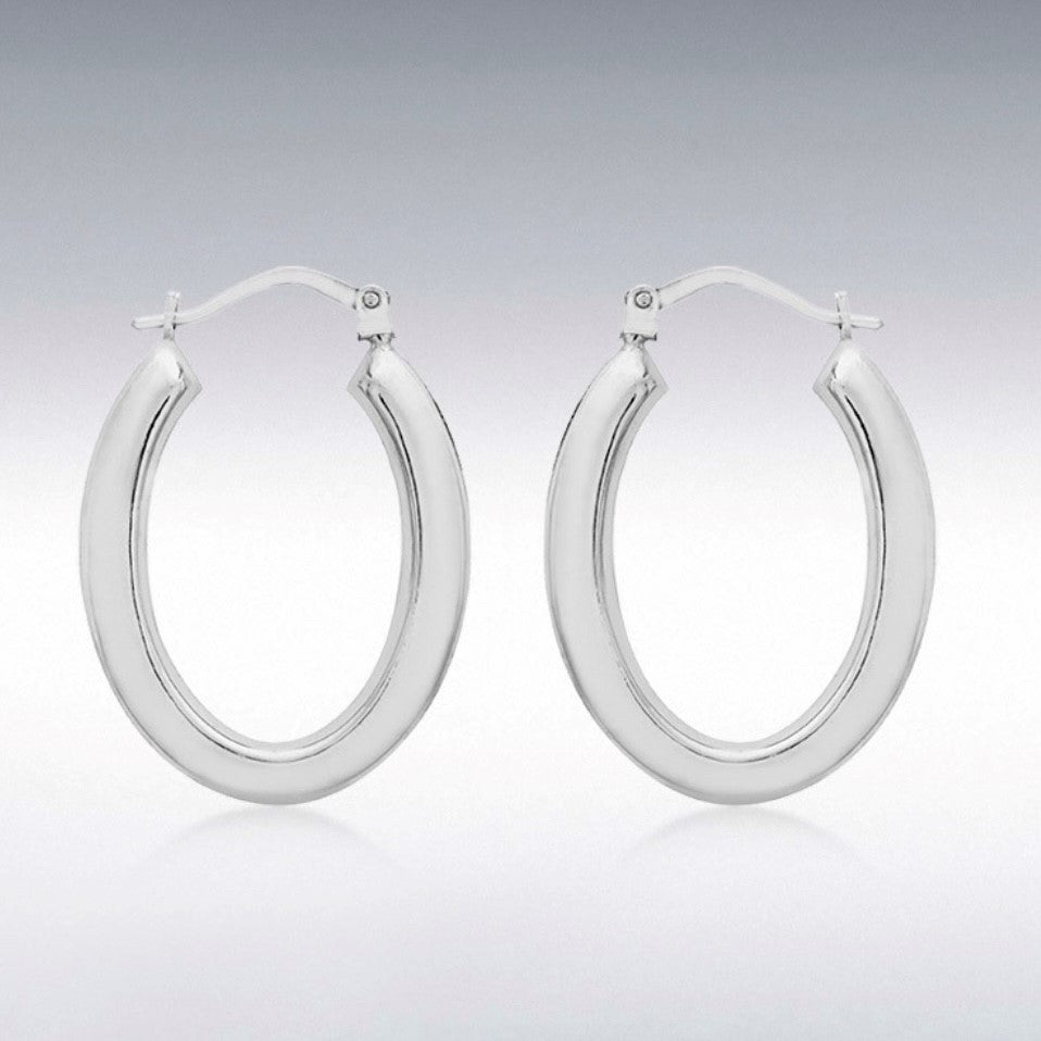 9ct White Gold Oval Hoop Earrings SKU 1610003