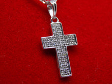 Load image into Gallery viewer, 9ct White Gold Double Row Pave Diamonds Cross 0.10ct SKU 1641011
