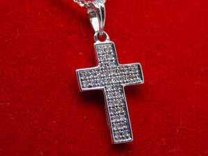 9ct White Gold Double Row Pave Diamonds Cross 0.10ct SKU 1641011