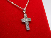 Load image into Gallery viewer, 9ct White Gold Double Row Pave Diamonds Cross 0.10ct SKU 1641011
